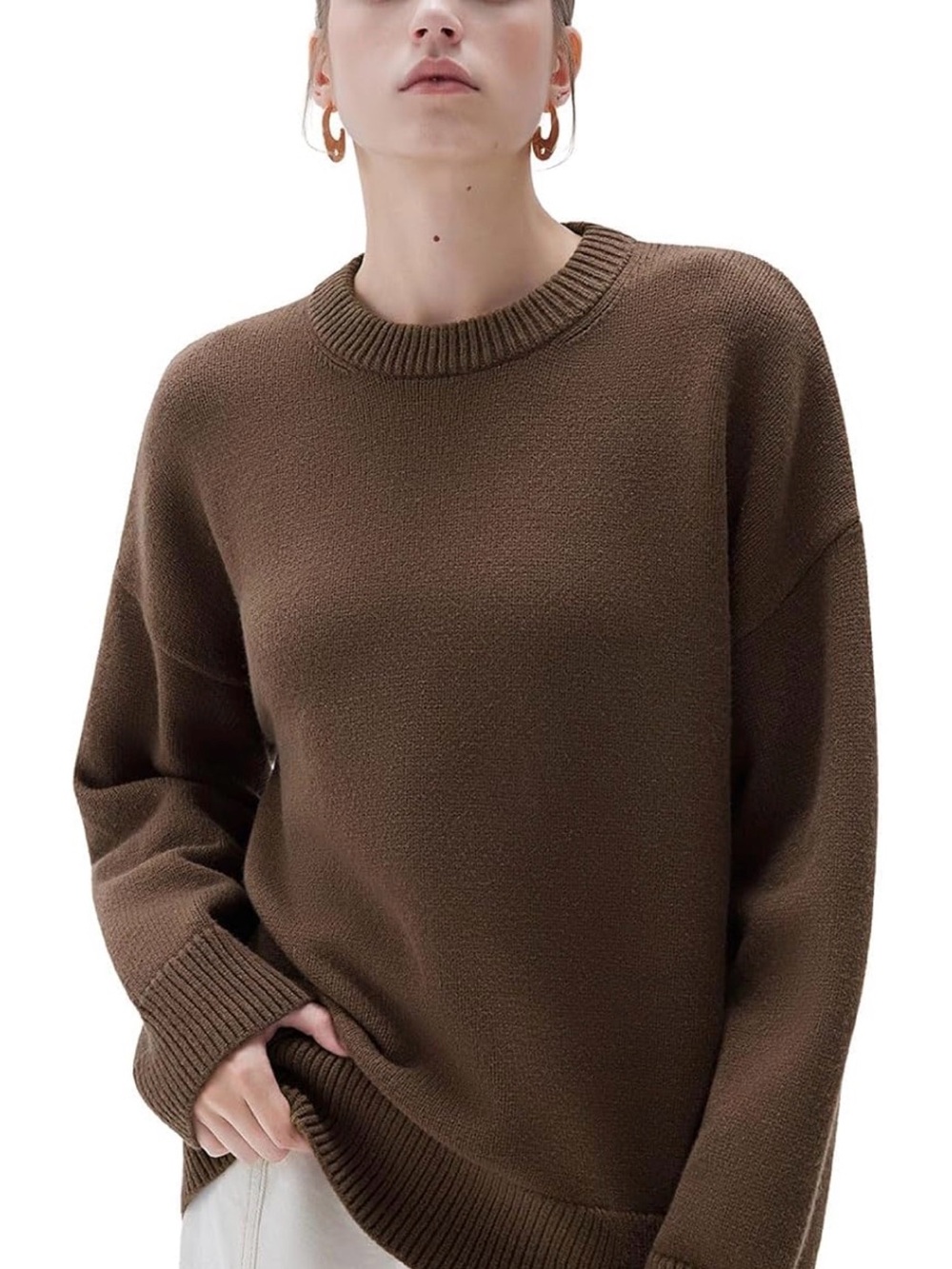 Women Cashmere Blend Oversized Crew Neck Long Sleeve Pullover Sweaters